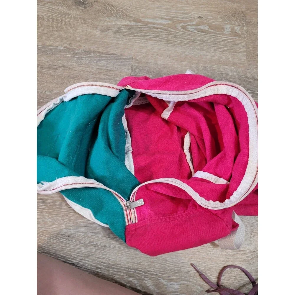 90s Vibrant Color Block Canvas Backpack Pink White Y2K Vintage Kiddiecore Indie